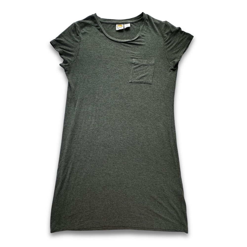 C & C California Dark Green T Shirt Dress Medium Pocket Casual Olive